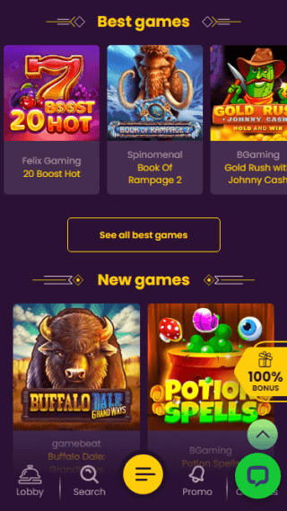 Bizzo Casino website screenshot mobile