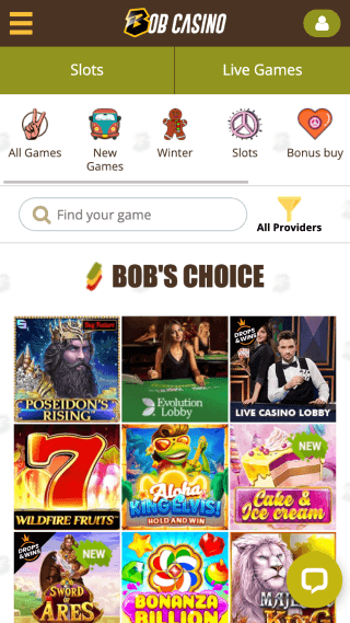 Bob Casino website screenshot mobile