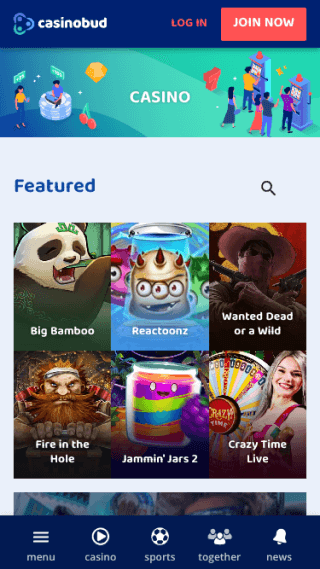 Casinobud website screenshot mobile