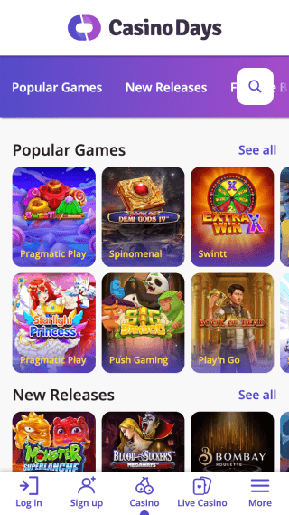 CasinoDays website screenshot mobile