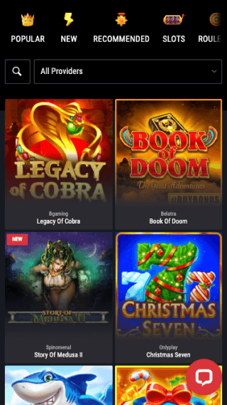 Cobra Casino website screenshot mobile