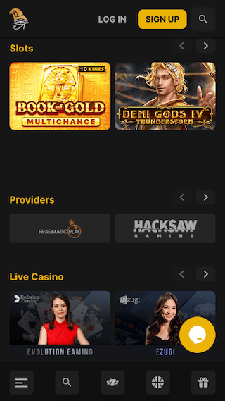 Horus Casino website screenshot mobile