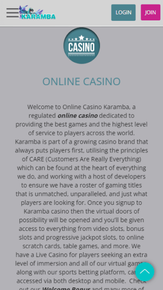 Karamba website screenshot mobile