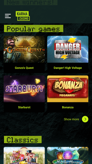Karma Casino website screenshot mobile