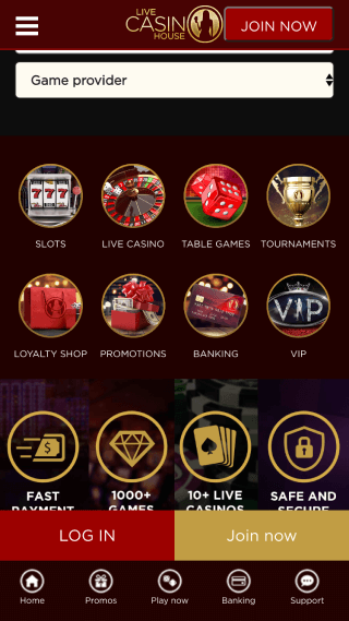 Live Casino House website screenshot mobile