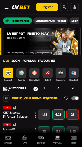 LV Bet website screenshot mobile