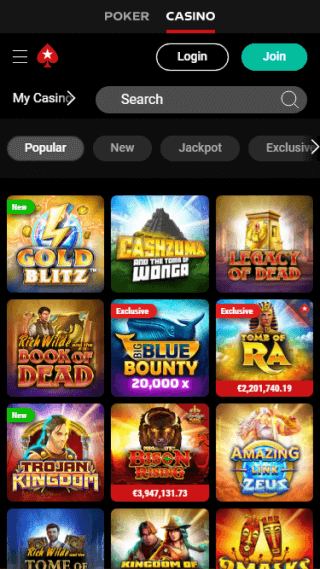 PokerStars Casino website screenshot mobile