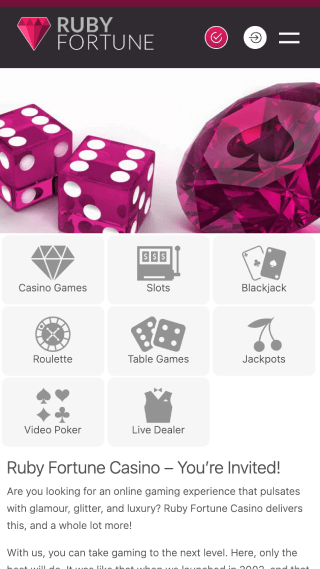Ruby Fortune website screenshot mobile