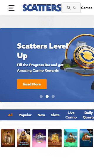 Scatters website screenshot mobile