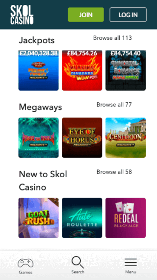Skol Casino website screenshot mobile