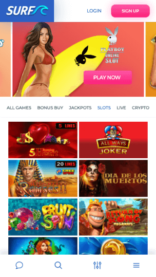 Surf Casino website screenshot mobile