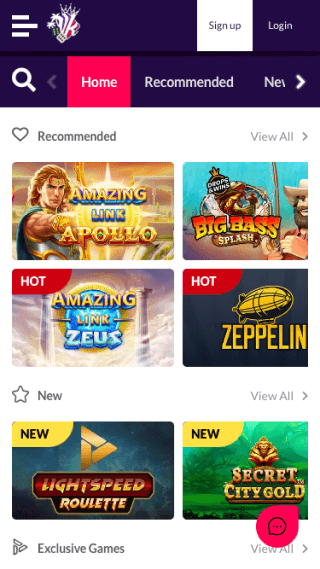 VegasKings Casino website screenshot mobile