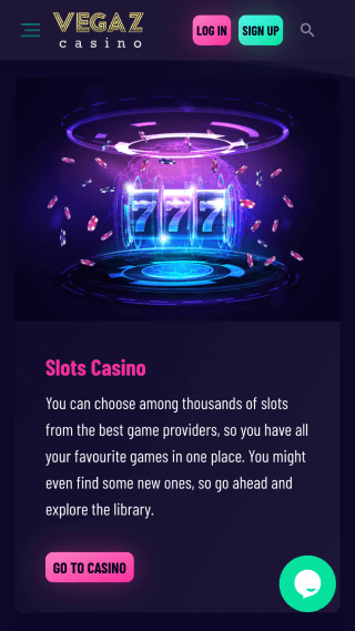Vegaz Casino website screenshot mobile