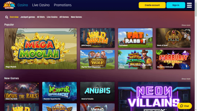 All in Casino website screenshot desktop