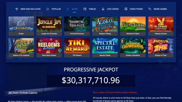 All Slots Casino website screenshot desktop