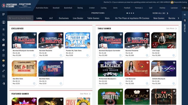 Barstool Sportsbook & Casino website screenshot desktop