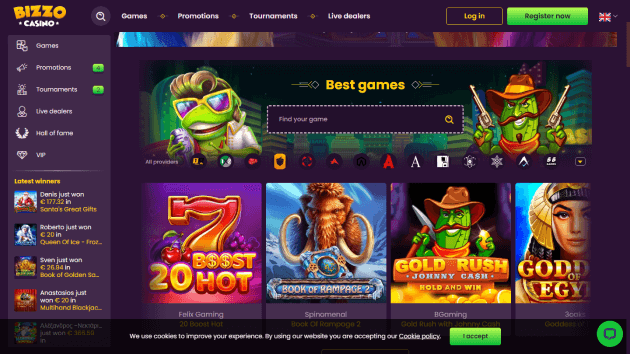 Bizzo Casino website screenshot desktop
