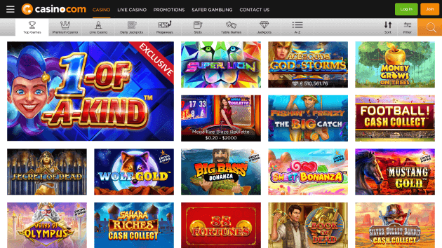 Casino.com website screenshot desktop