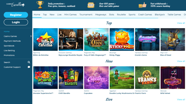 Casino Estrella website screenshot desktop