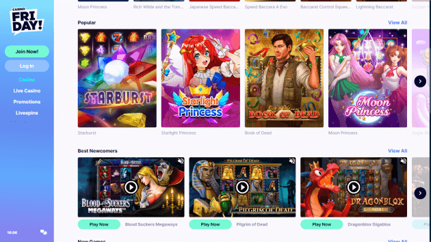 Casino Friday website screenshot desktop
