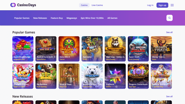 CasinoDays website screenshot desktop