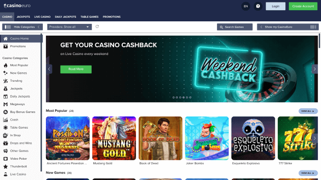CasinoEuro website screenshot desktop