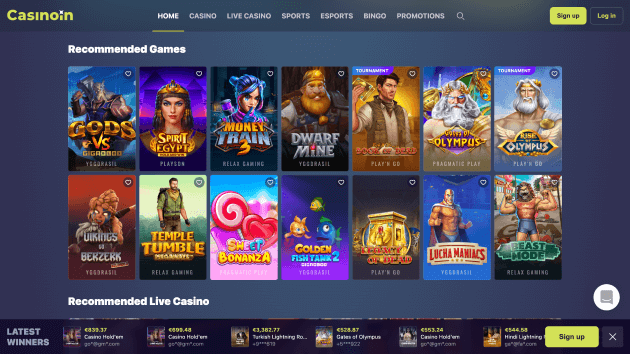 Casinoin website screenshot desktop
