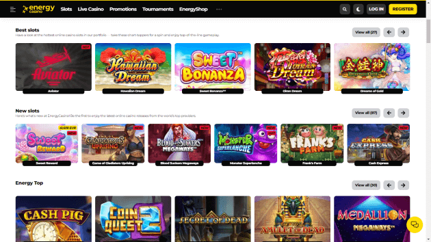 Energy Casino website screenshot desktop