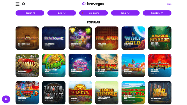 FireVegas website screenshot desktop