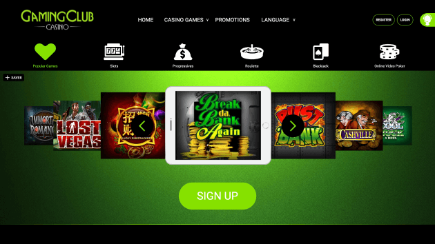 Gaming Club Casino website screenshot desktop