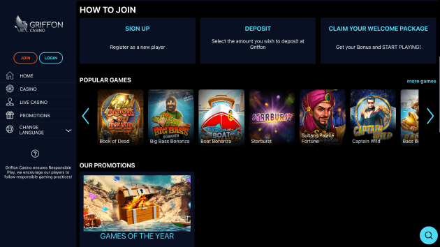 Griffon Casino website screenshot desktop