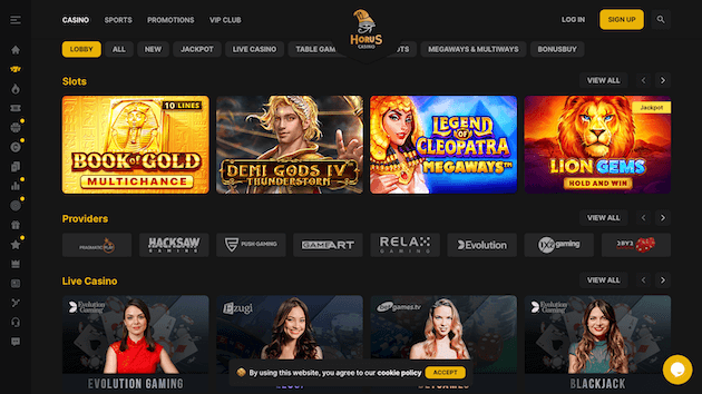 Horus Casino website screenshot desktop