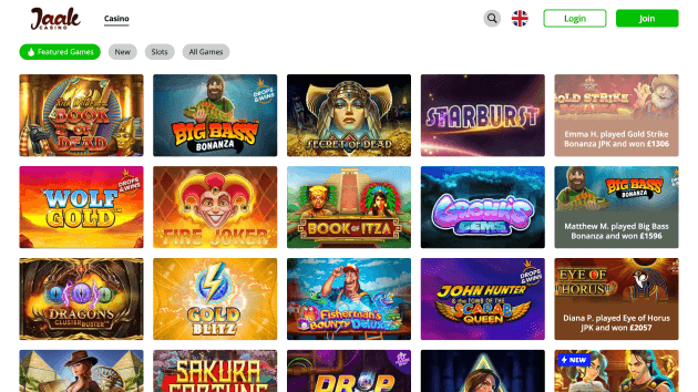 Jaak Casino website screenshot desktop