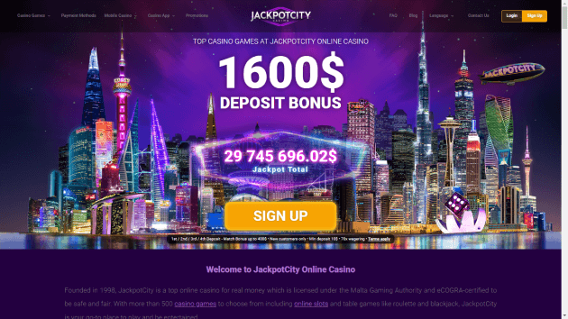 JackpotCity website screenshot desktop