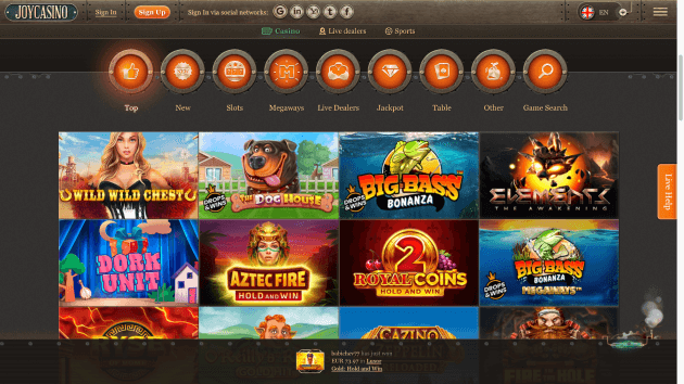 Joy Casino website screenshot desktop
