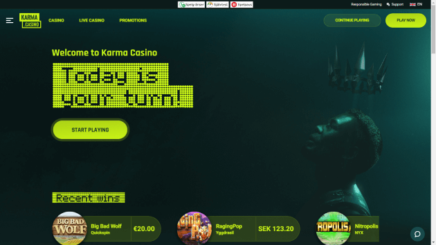 Karma Casino website screenshot desktop