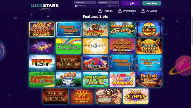 Luckstars Casino website screenshot desktop