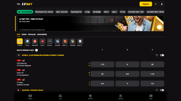 LV Bet website screenshot desktop