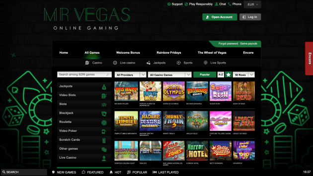 Mr Vegas website screenshot desktop