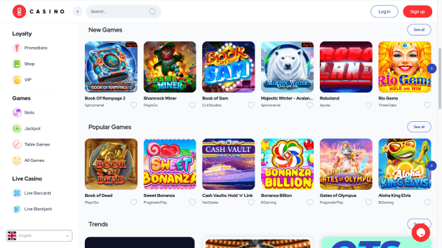 Oxi.Casino website screenshot desktop