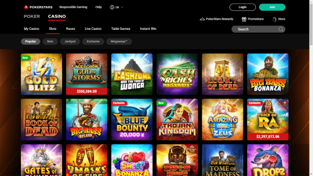 PokerStars Casino website screenshot desktop