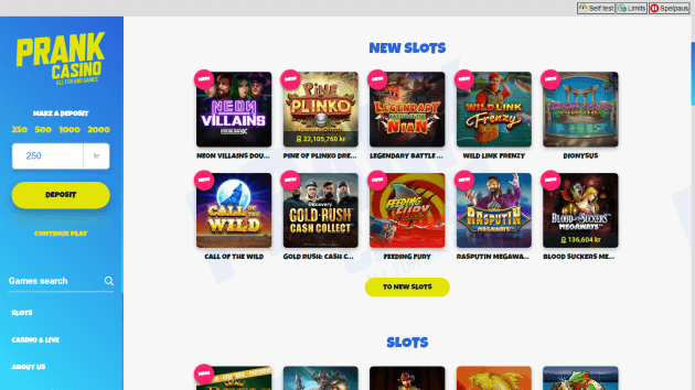 Prank Casino website screenshot desktop
