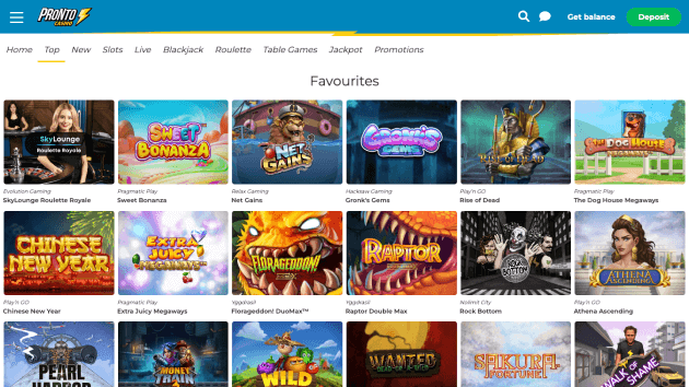 Pronto Casino website screenshot desktop