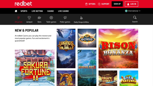 Redbet Casino website screenshot desktop