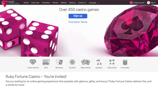 Ruby Fortune website screenshot desktop