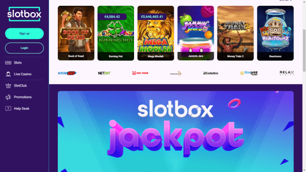 Slotbox website screenshot desktop