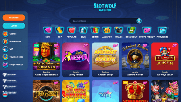 SlotWolf website screenshot desktop