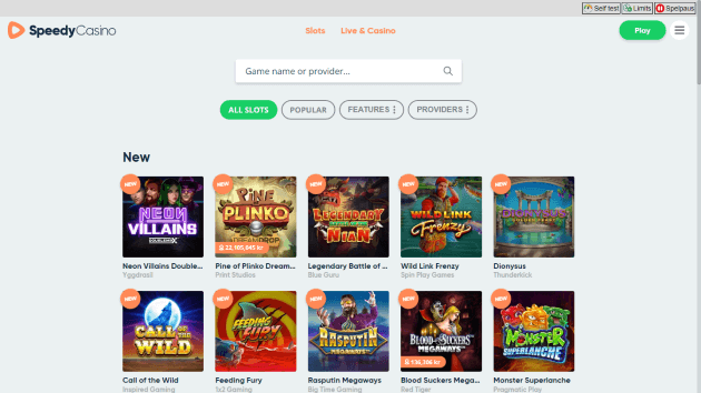 Speedy Casino website screenshot desktop