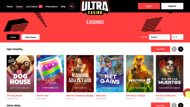 UltraCasino website screenshot desktop