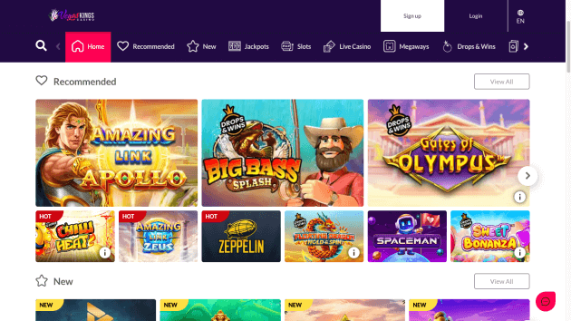VegasKings Casino website screenshot desktop